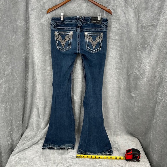 VIGOSS Womens Chelsea Flare Jeans Dark Wash Embellished Pockets Size 5/6 - Picture 3 of 12